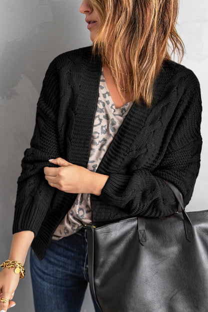 Black Chunky Wide Long Sleeve Knit Cardigan - Vesteeto