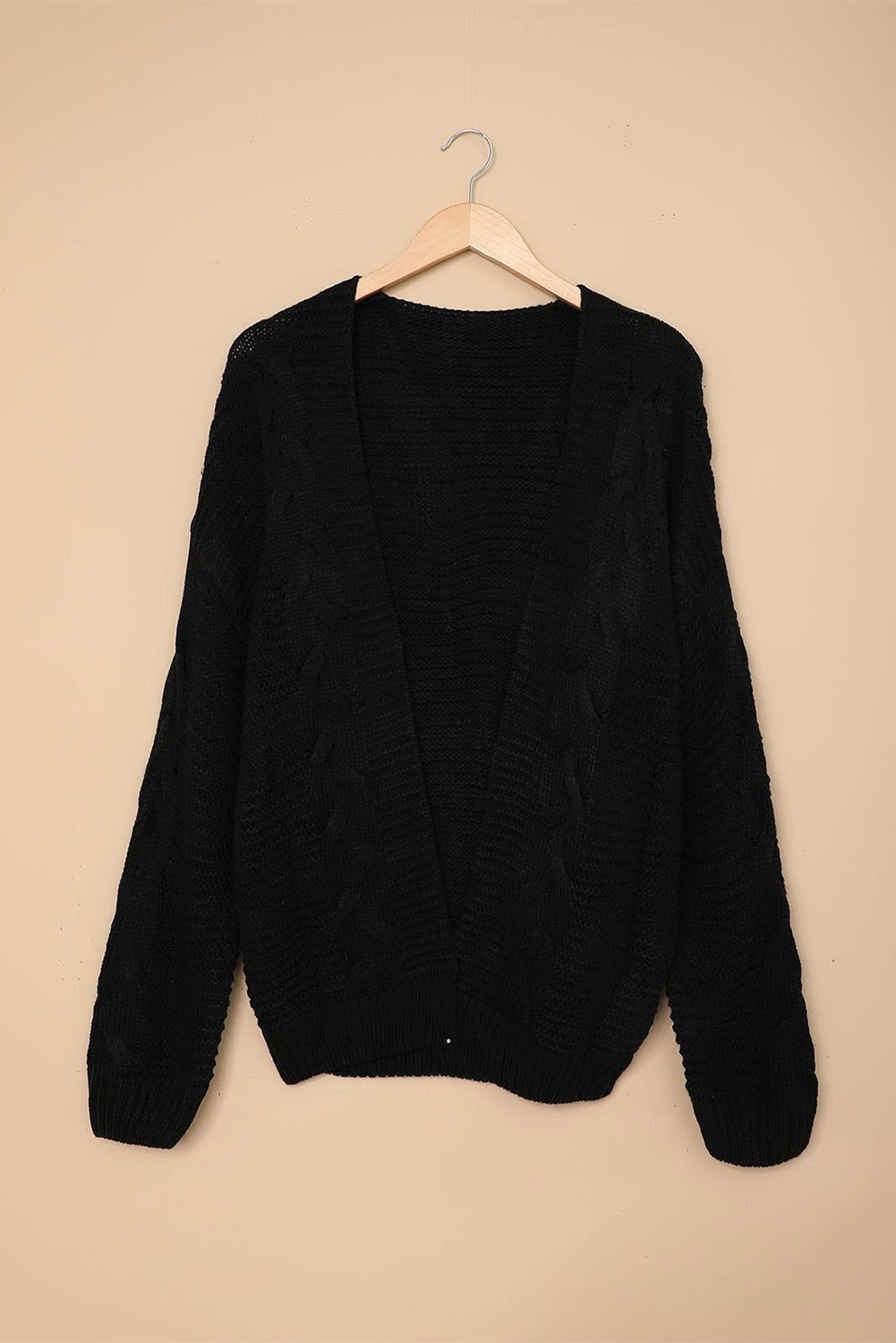 Black Chunky Wide Long Sleeve Knit Cardigan - Vesteeto