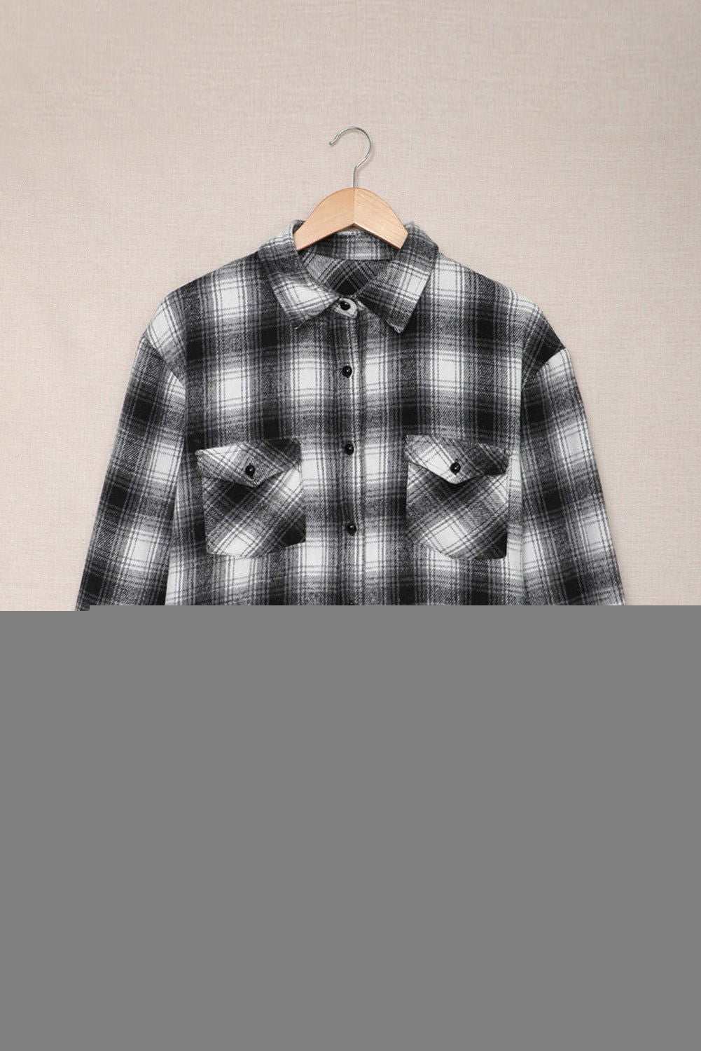 Black Collared Plaid Shacket - Stylish & Comfortable Outerwear - Vesteeto