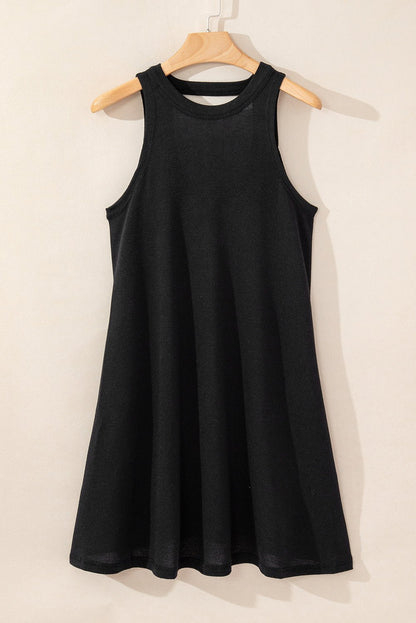 Black Crisscross Cut-out Back Knit Sleeveless Dress 