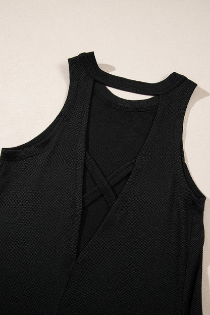 Black Crisscross Cut-out Back Knit Sleeveless Dress 