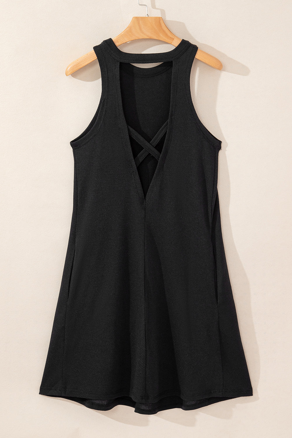 Black Crisscross Cut-out Back Knit Sleeveless Dress 