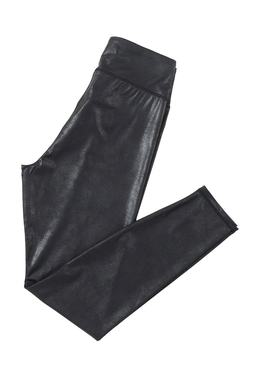 Black Crossed Dip Waist Sleek Leather Leggings - Vesteeto