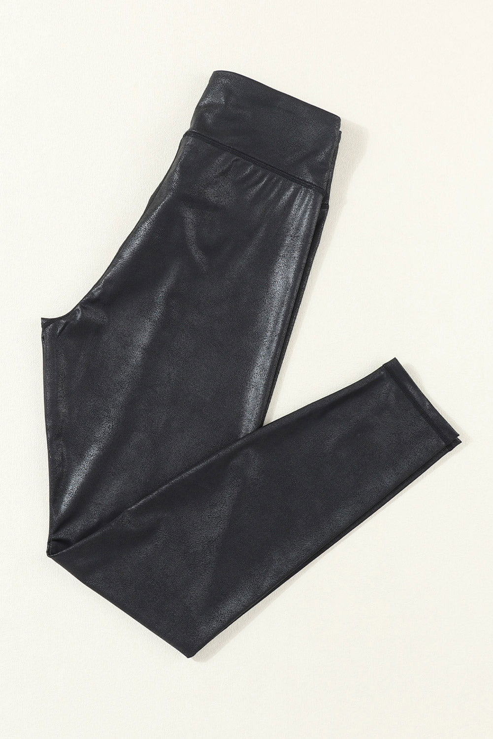 Black Crossed Dip Waist Sleek Leather Leggings - Vesteeto