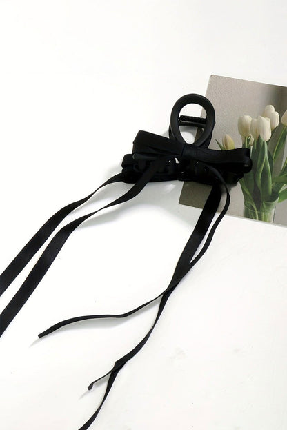 Black Elegant Ribbon Long Tail BowKnot Clip - Vesteeto