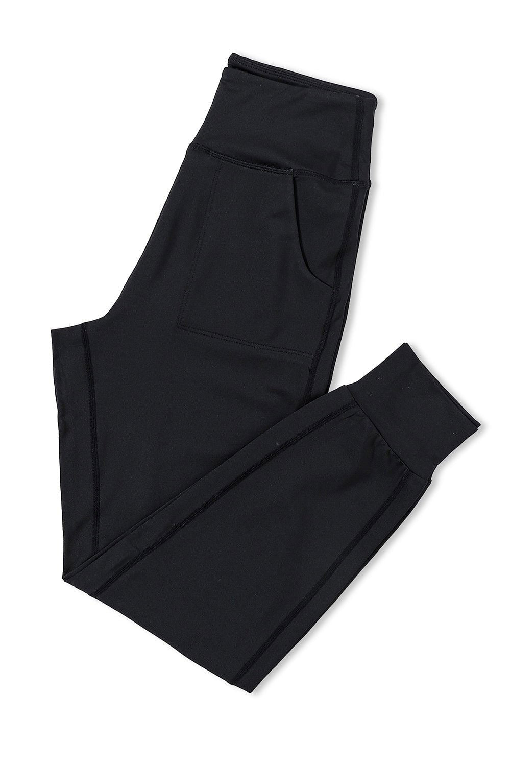 Black Exposed Seam High Waist Pocketed Joggers - Vesteeto