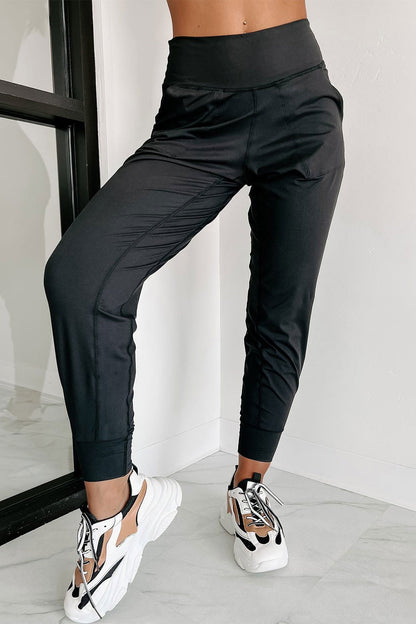 Black Exposed Seam High Waist Pocketed Joggers - Vesteeto