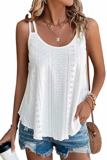 Black Eyelet Strappy Scoop Neck Cami Top - Vesteeto