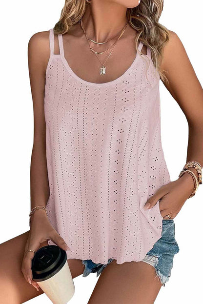 Black Eyelet Strappy Scoop Neck Cami Top - Vesteeto