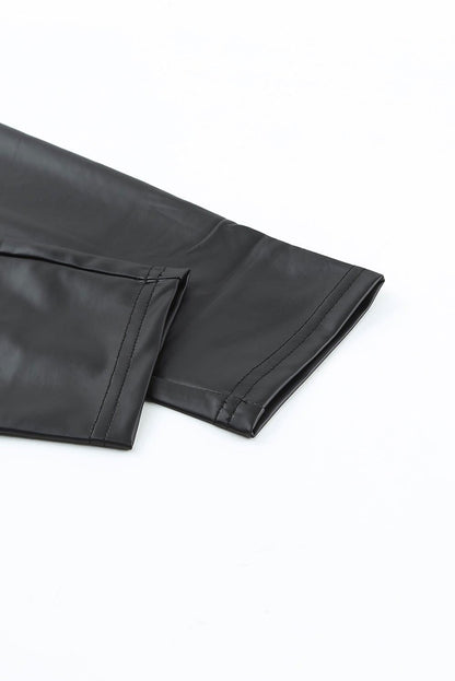 Black Faux Leather Casual High Waisted Leggings - Vesteeto