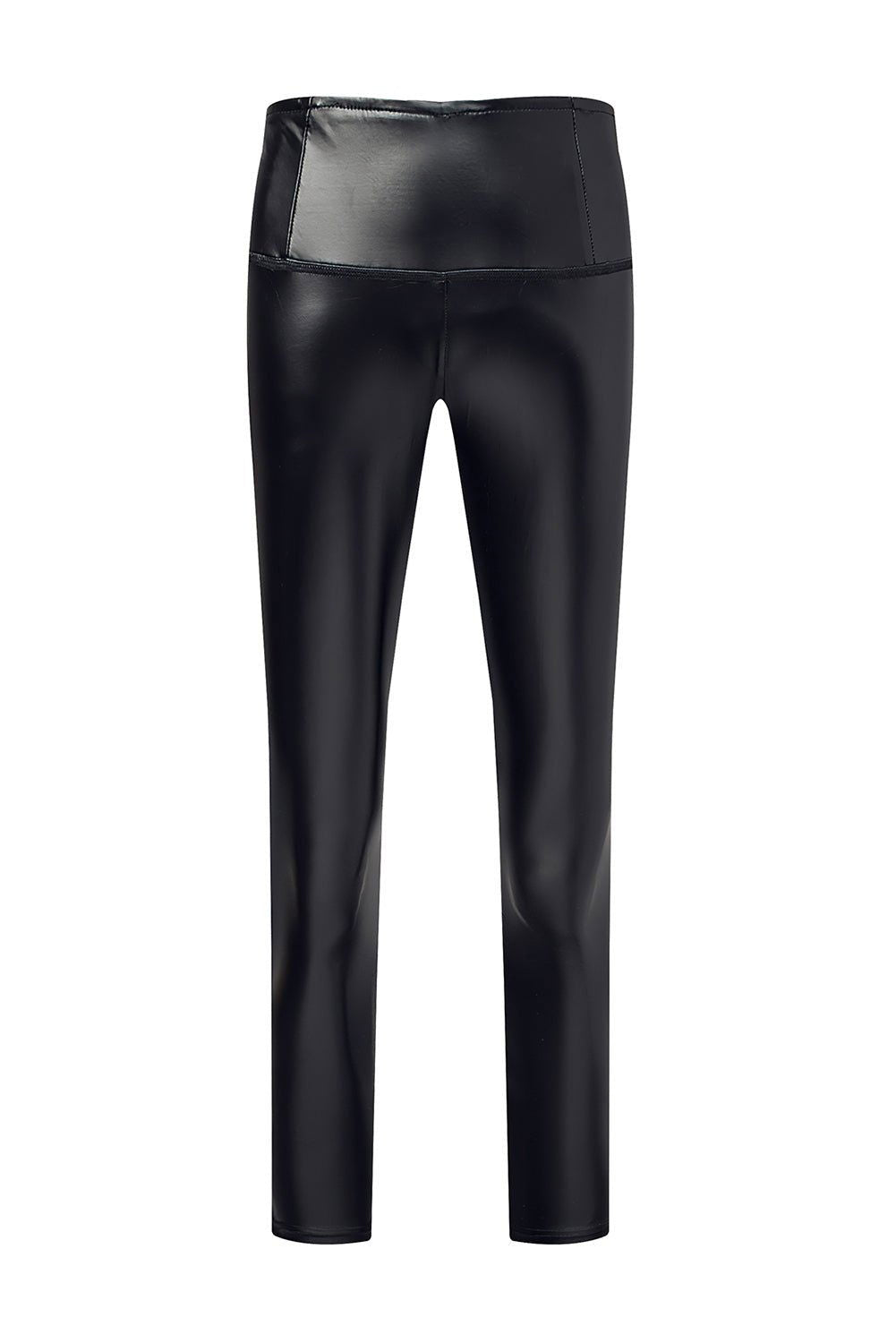 Black Faux Leather Casual High Waisted Leggings - Vesteeto