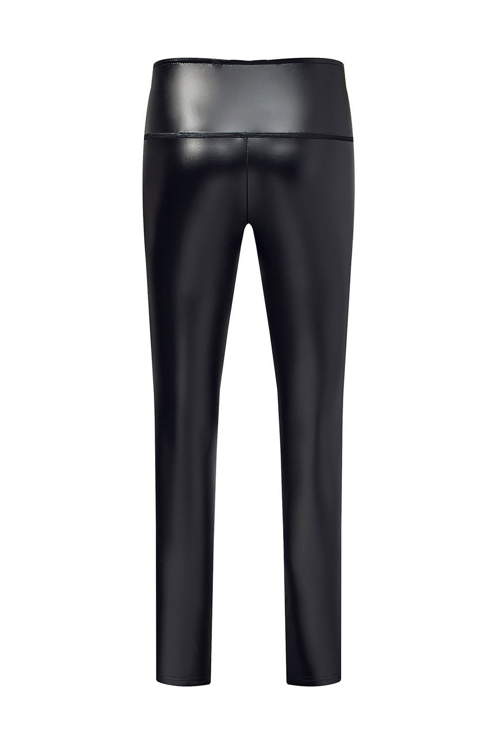 Black Faux Leather Casual High Waisted Leggings - Vesteeto