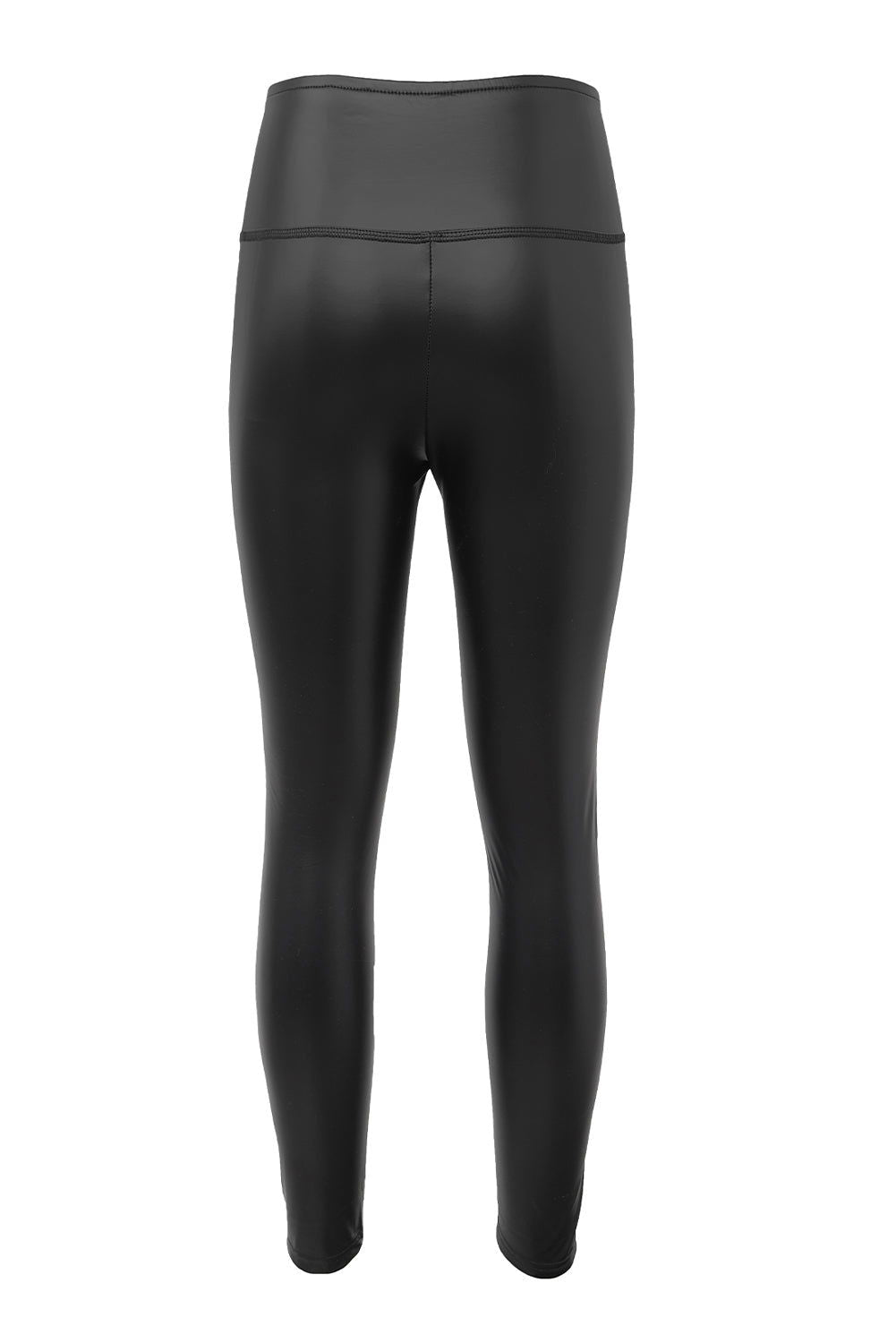 Black Faux Leather Casual High Waisted Leggings - Vesteeto