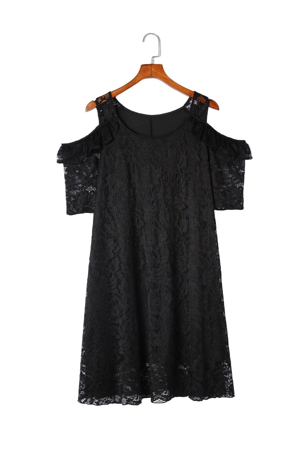 Black Lace Cold Shoulder Plus Size Dress - Vesteeto