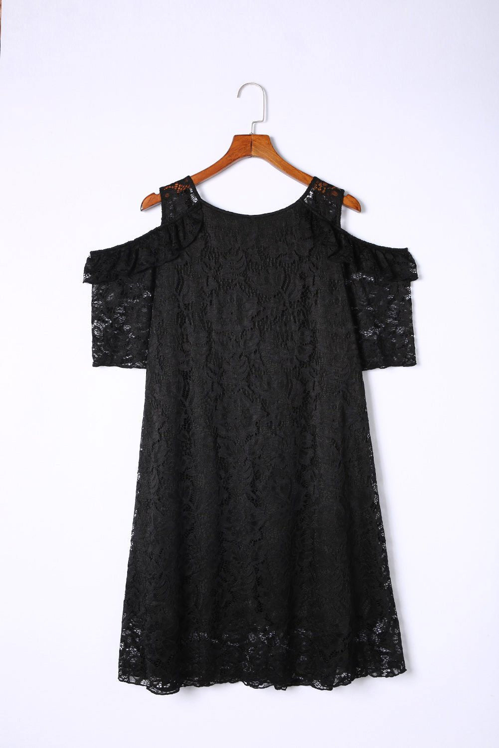 Black Lace Cold Shoulder Plus Size Dress - Vesteeto