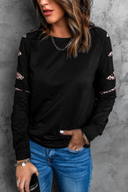 Black Leopard Print Distressed Raglan Sleeve Graphic Sweatshirt - Vesteeto