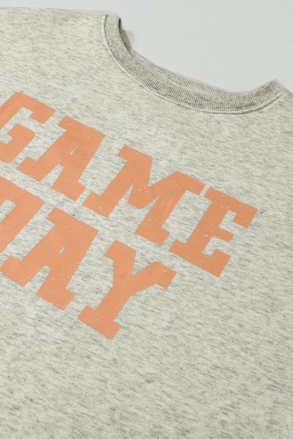 Black Lettering Game Day Print Star Sleeve Sweatshirt - Vesteeto