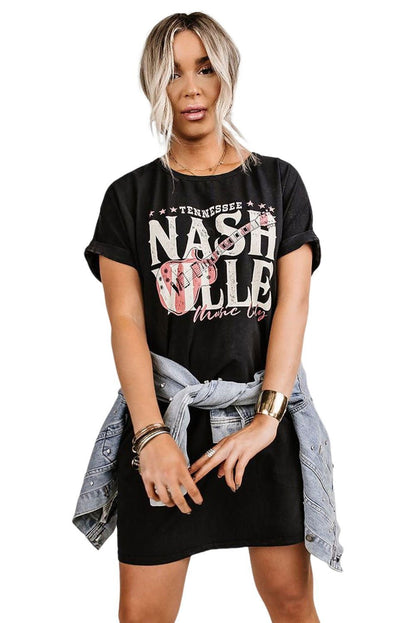 Black Nashville Music Festival Trending T-Shirt Dress - Vesteeto