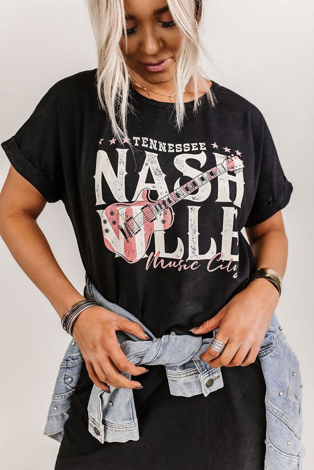 Black Nashville Music Festival Trending T-Shirt Dress - Vesteeto