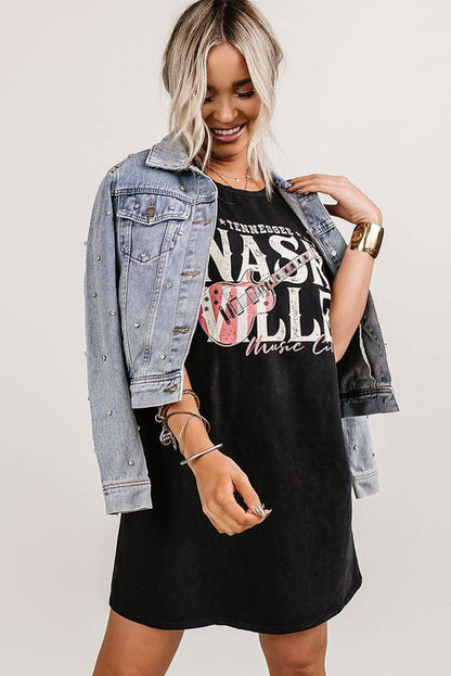 Black Nashville Music Festival Trending T-Shirt Dress - Vesteeto