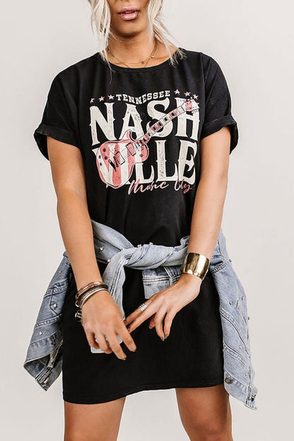 Black Nashville Music Festival Trending T-Shirt Dress - Vesteeto