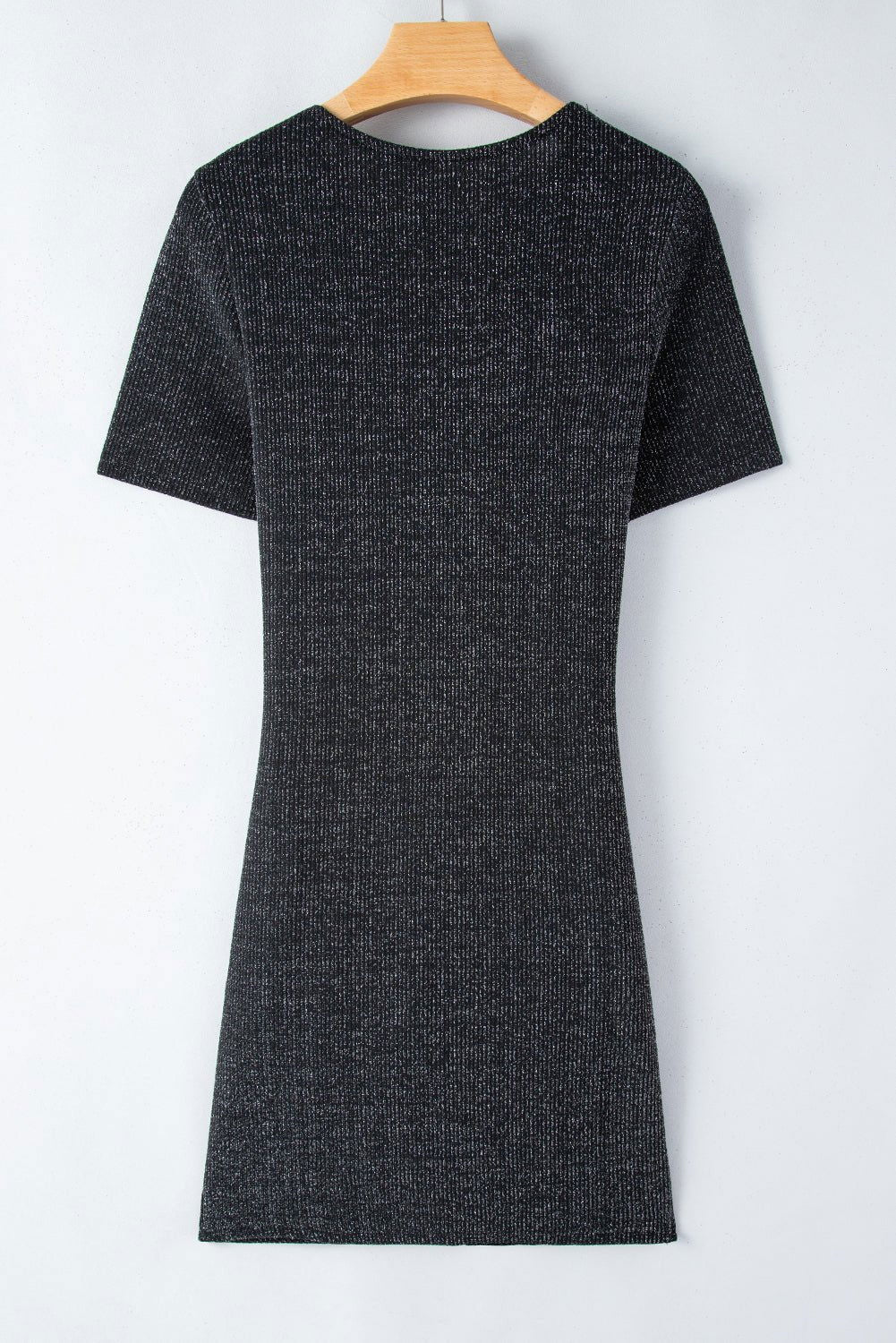 Black Plain Crew Neck Twist Front Tulip Hem Mini Dress - Vesteeto