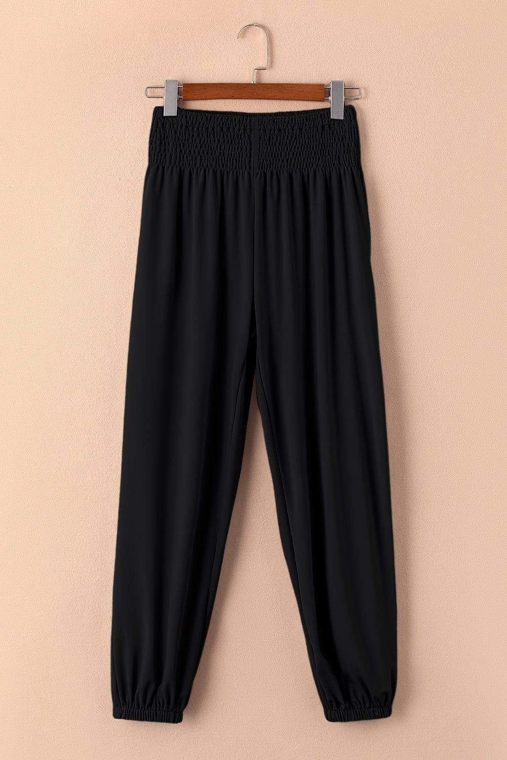 Black Pocketed Smocked High Waist Joggers - Vesteeto