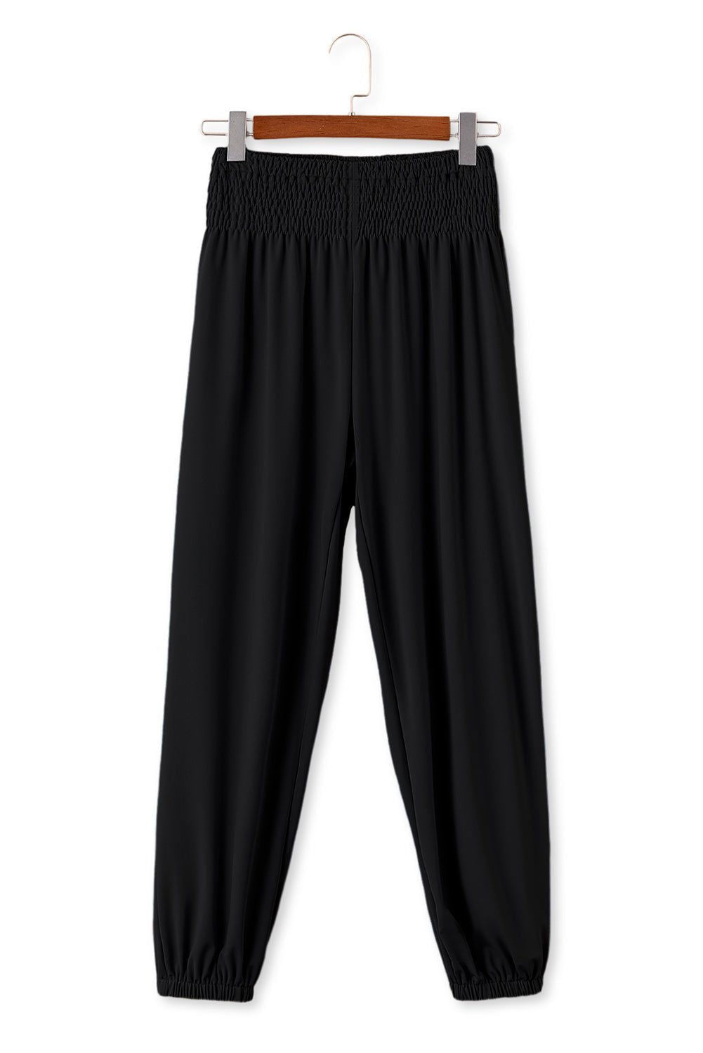 Black Pocketed Smocked High Waist Joggers - Vesteeto