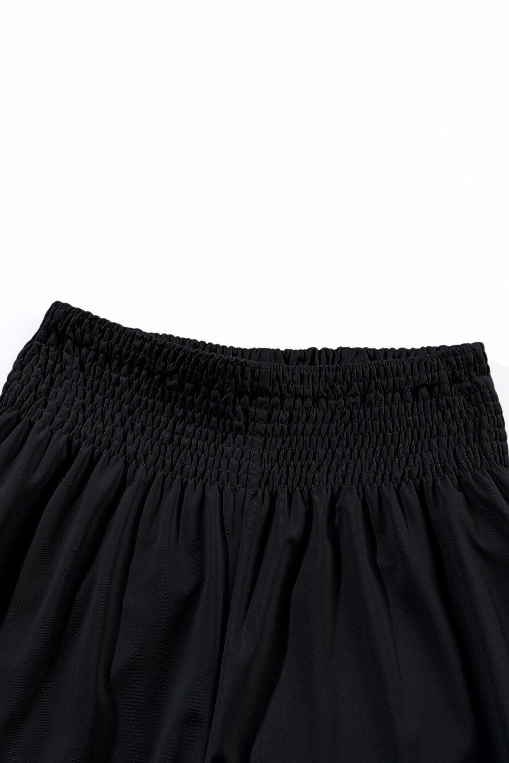 Black Pocketed Smocked High Waist Joggers - Vesteeto