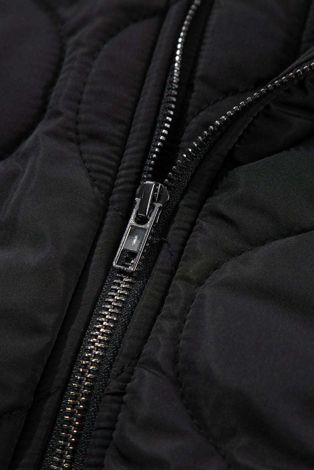 Black Quilted Drawstring Hooded Zip Up Puffer Vest - Vesteeto