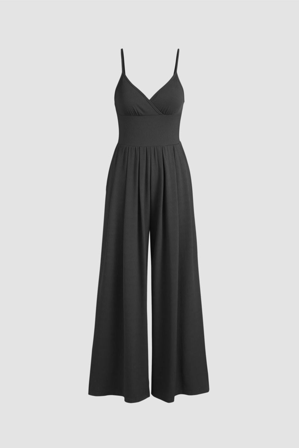 Black Sexy Cami V Neck High Waist Wide Leg Jumpsuit - Vesteeto