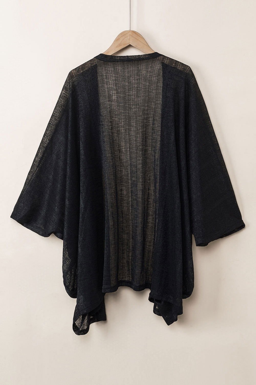 Black Sheer Lightweight Knit Open Front Long Sleeve Cardigan - Vesteeto