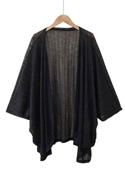 Black Sheer Lightweight Knit Open Front Long Sleeve Cardigan - Vesteeto