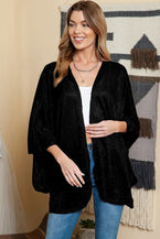 Black Sheer Lightweight Knit Open Front Long Sleeve Cardigan - Vesteeto