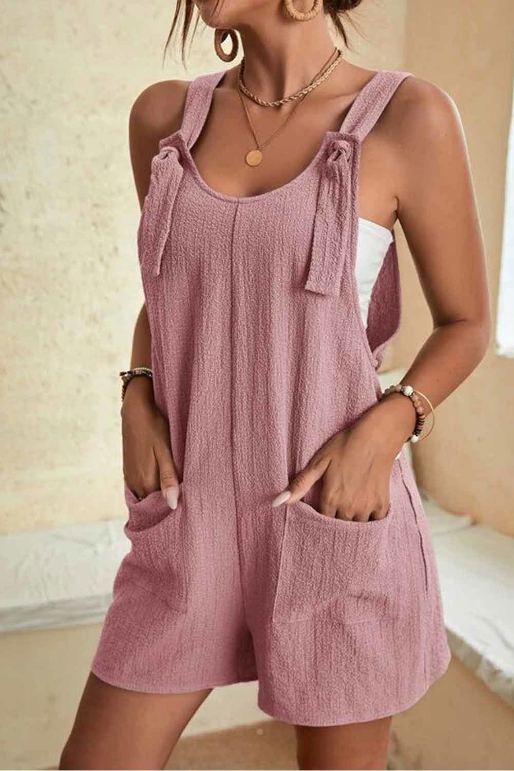 Black Shoulder Strap Pocket Textured Romper - Vesteeto