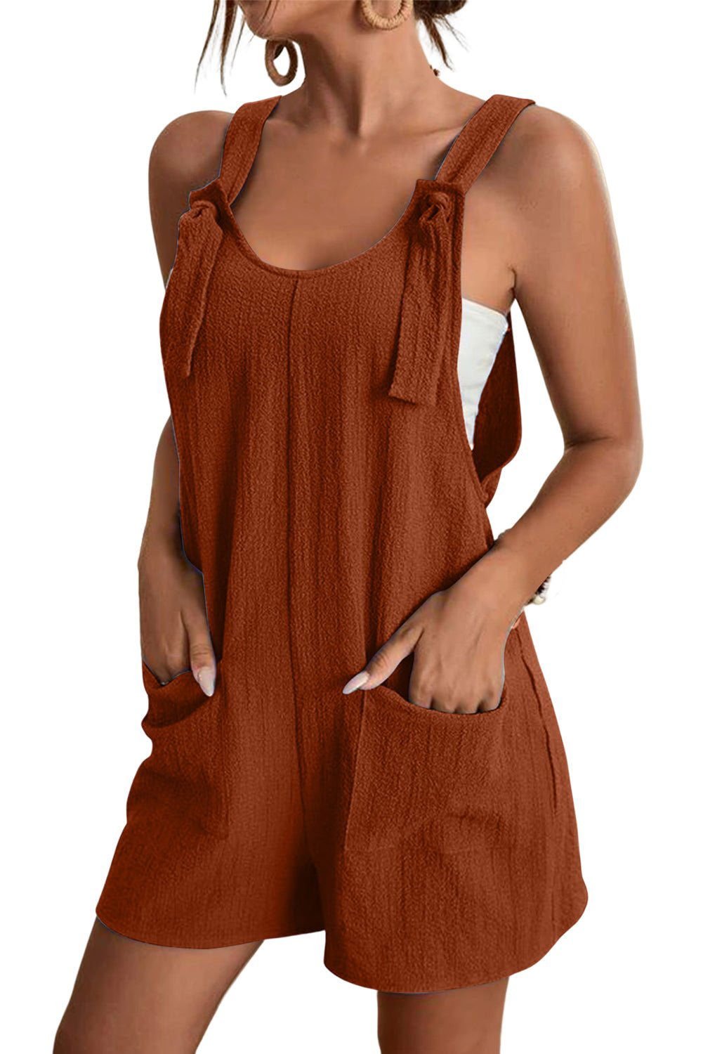 Black Shoulder Strap Pocket Textured Romper - Vesteeto