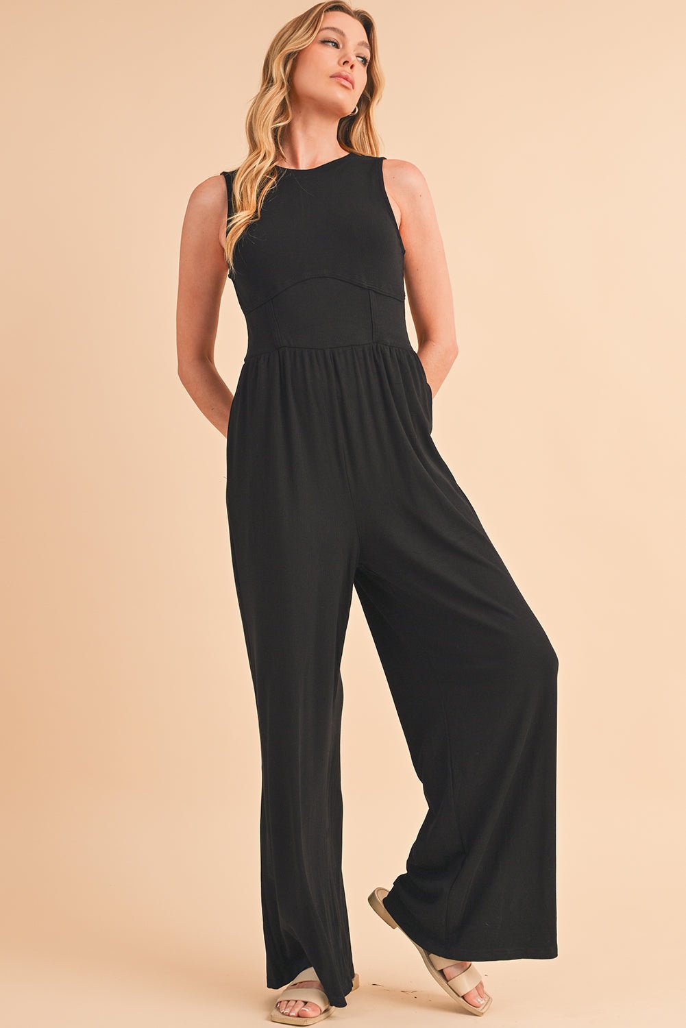 Black Sleeveless High Waist Wide Leg Jumpsuit 