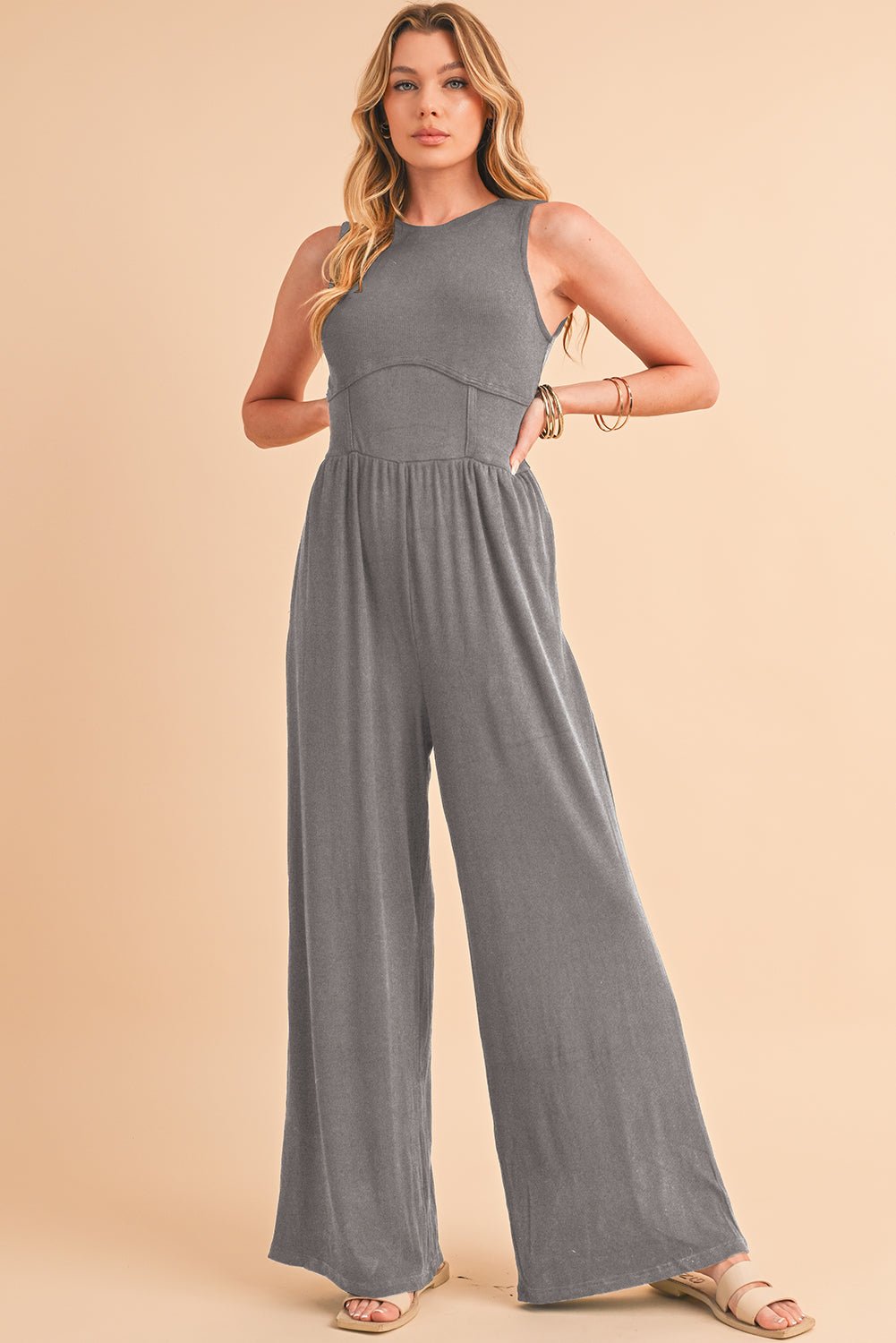 Black Sleeveless High Waist Wide Leg Jumpsuit 