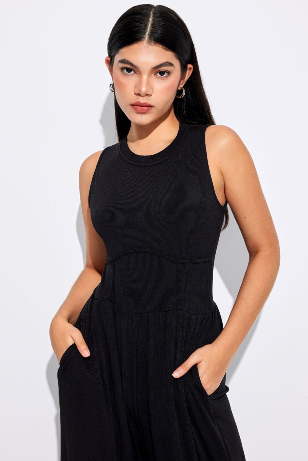 Black Sleeveless High Waist Wide Leg Jumpsuit 