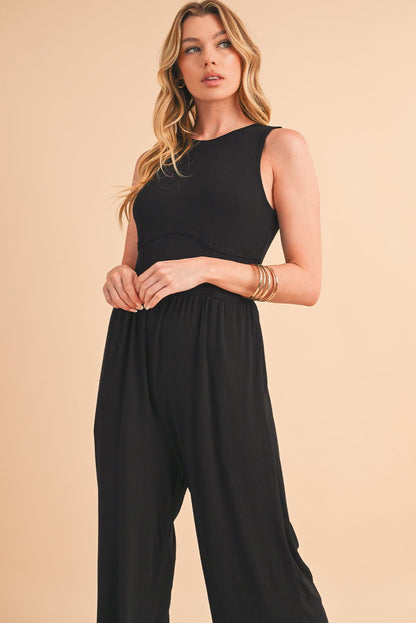 Black Sleeveless High Waist Wide Leg Jumpsuit 