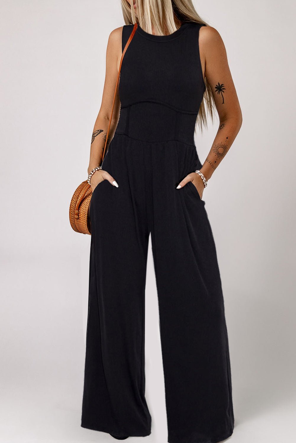 Black Sleeveless High Waist Wide Leg Jumpsuit 