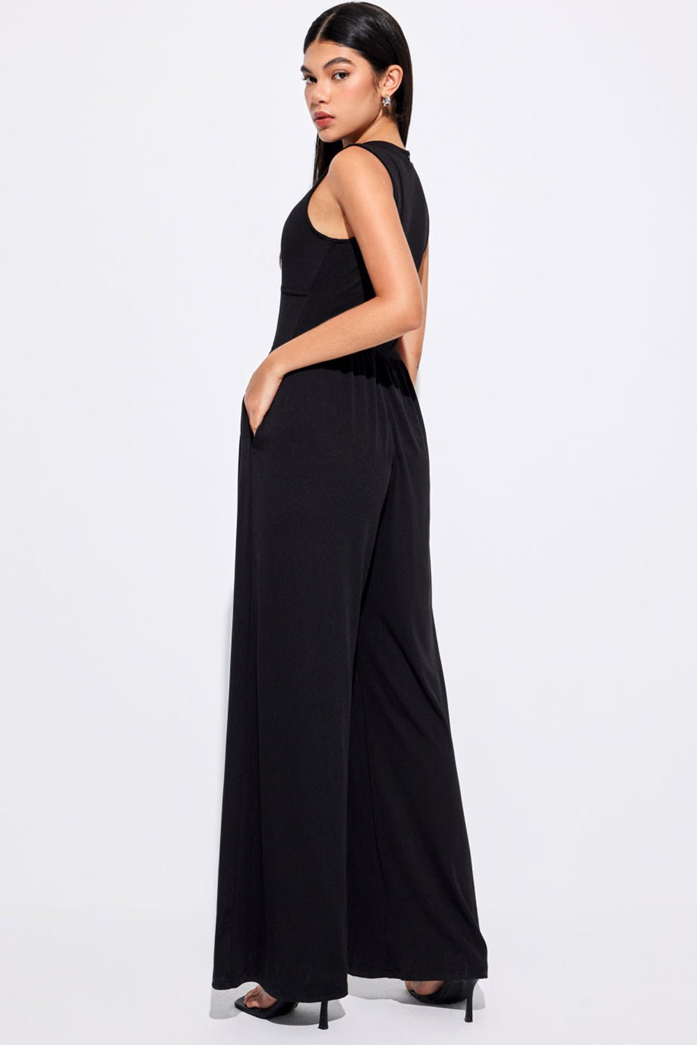 Black Sleeveless High Waist Wide Leg Jumpsuit 