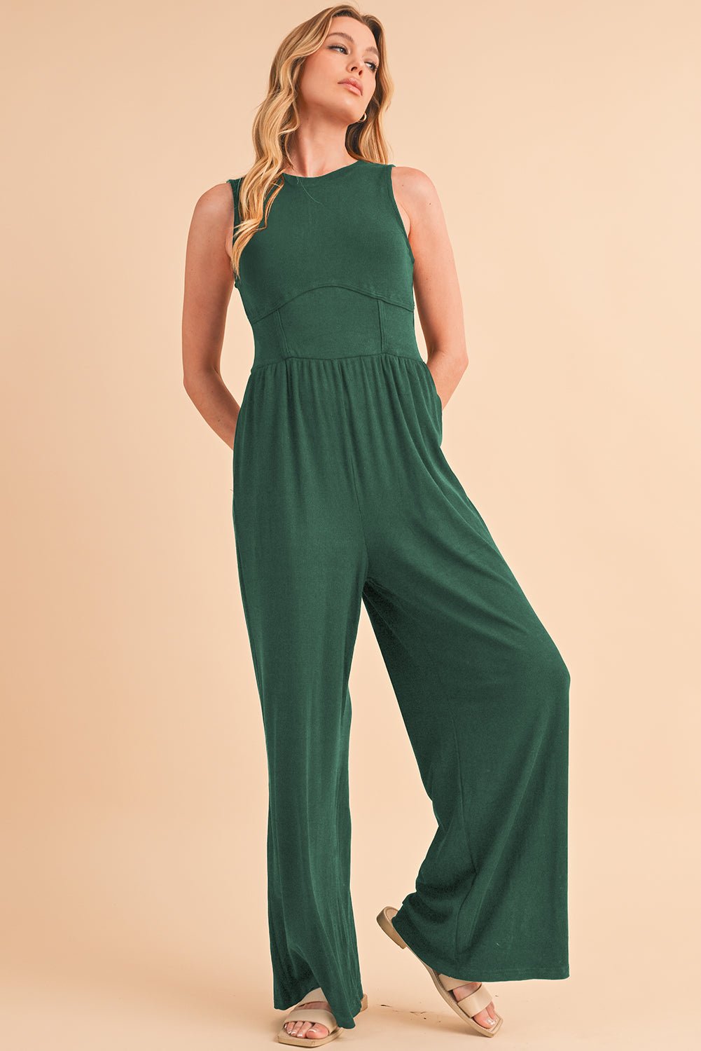 Black Sleeveless High Waist Wide Leg Jumpsuit 