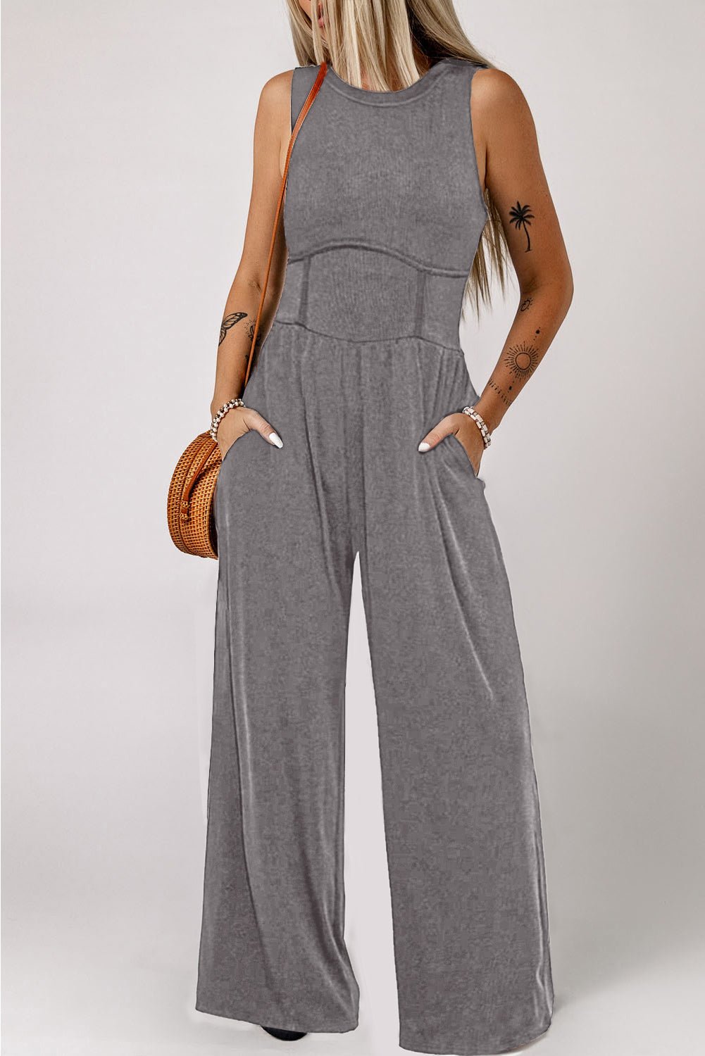 Black Sleeveless High Waist Wide Leg Jumpsuit 