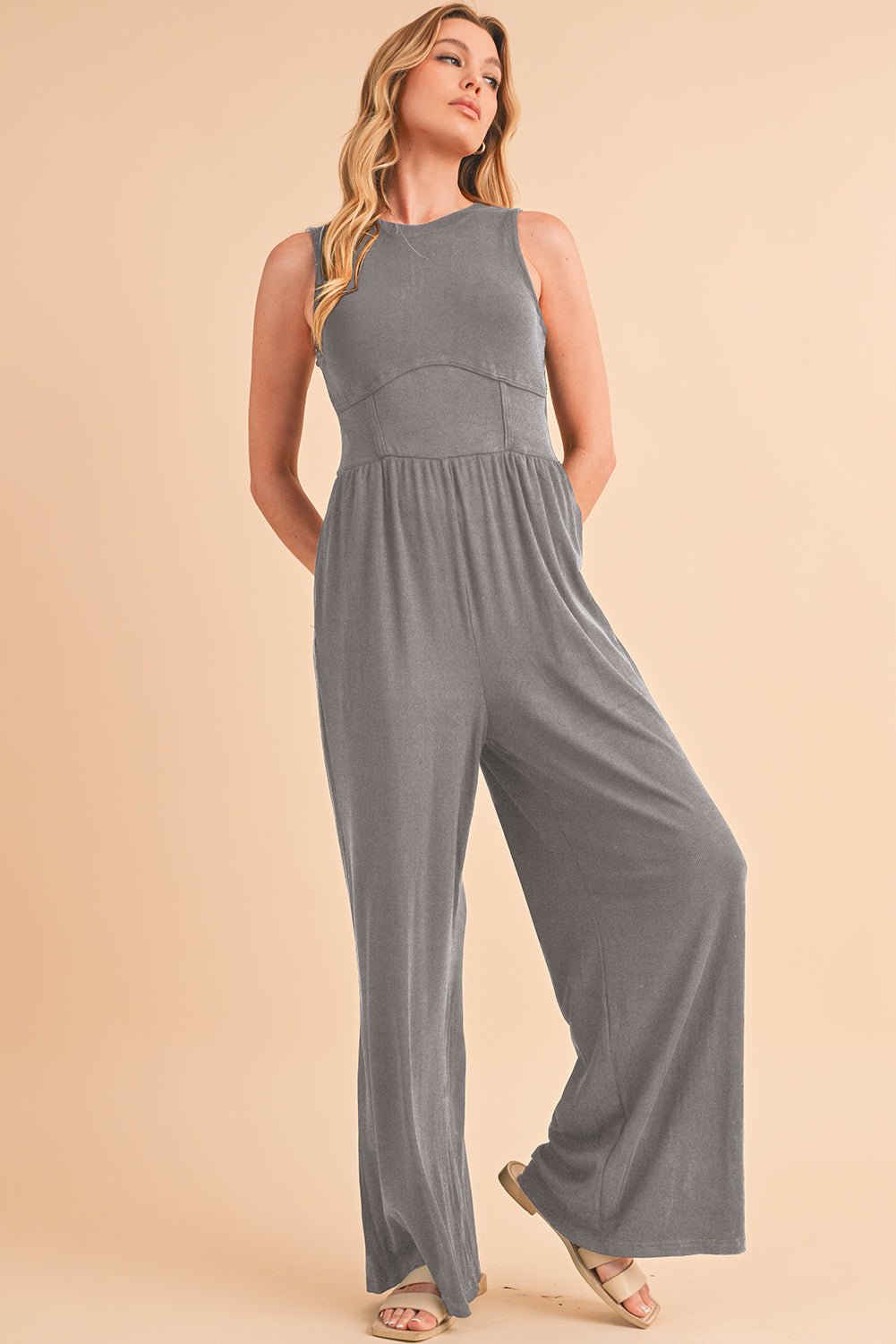 Black Sleeveless High Waist Wide Leg Jumpsuit 