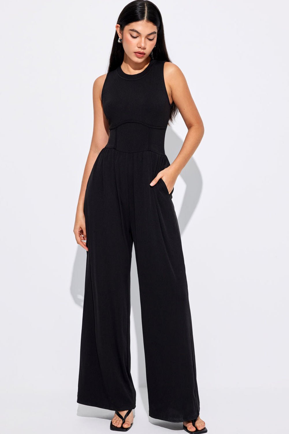 Black Sleeveless High Waist Wide Leg Jumpsuit 