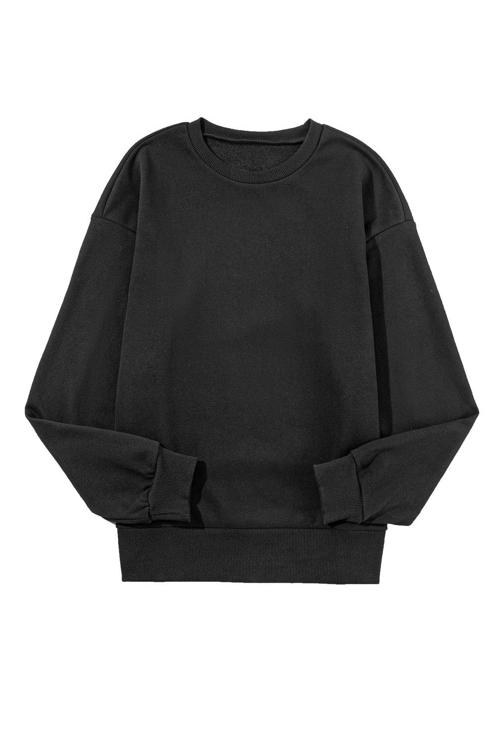 Black Snap Button Side Slits Solid Color Sweatshirt - Vesteeto