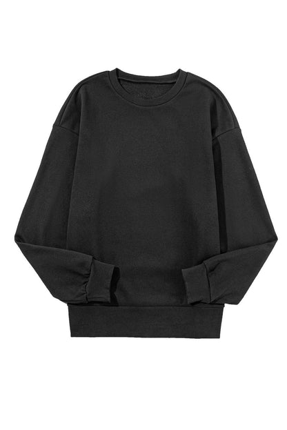 Black Snap Button Side Slits Solid Color Sweatshirt - Vesteeto