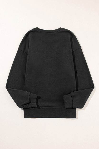 Black Snap Button Side Slits Solid Color Sweatshirt - Vesteeto