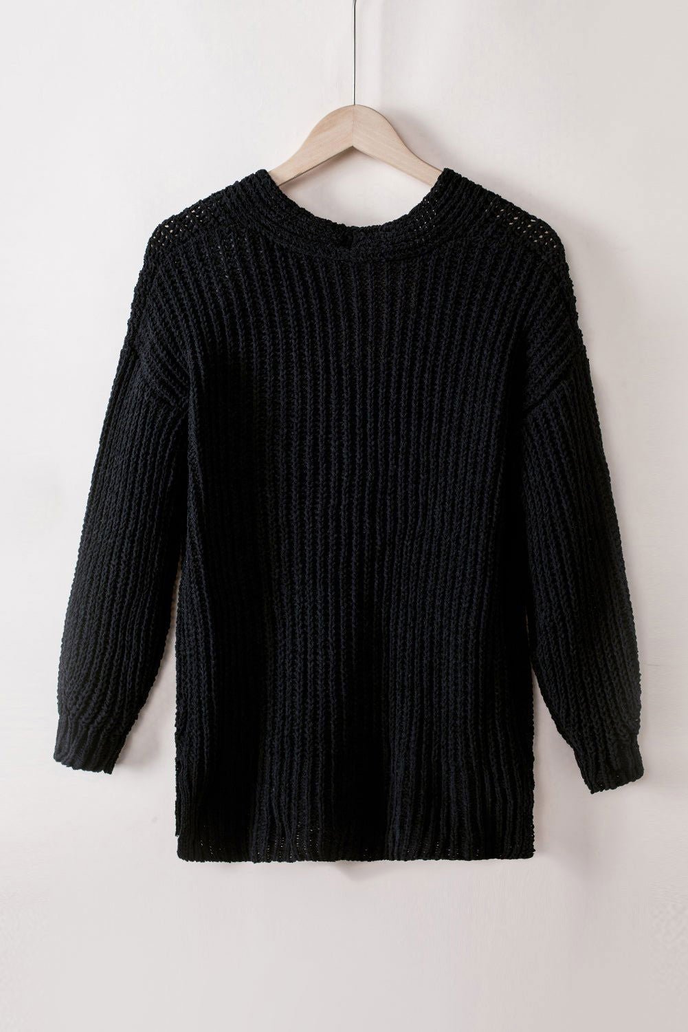 Black Solid Color Buttoned Down Casual Knitted Cardigan - Vesteeto